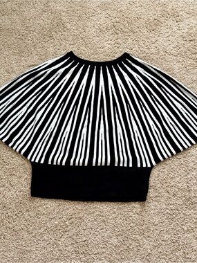 Black and White Striped Cape-Sleeve Sweater